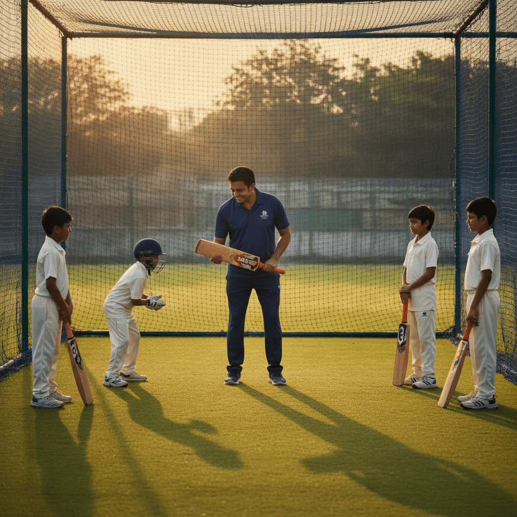 Cricket in play under floodlights at MAX Sports