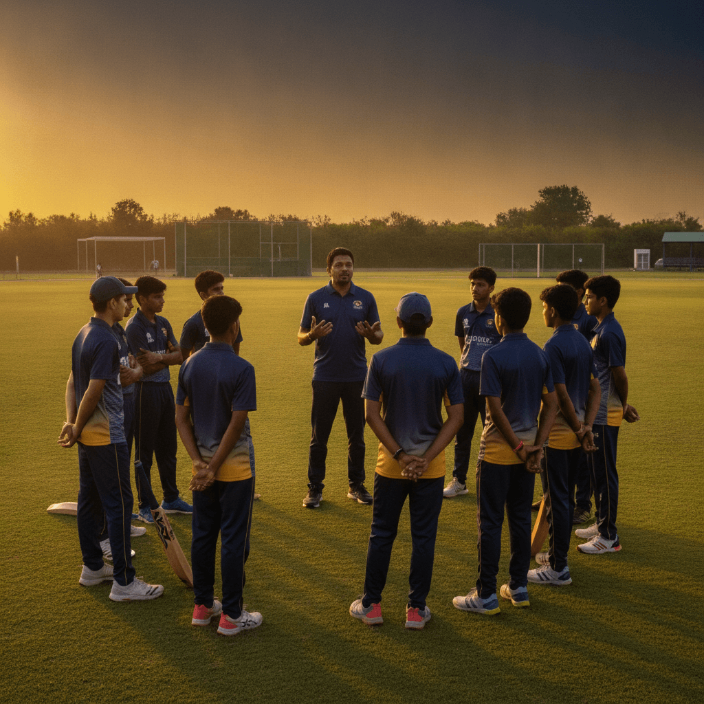 Coach Zaheer Maqsood in a team huddle